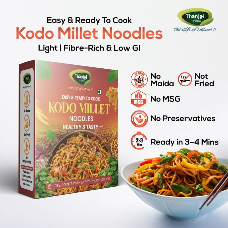 Image of Thanjai Natural Kodo Millet Noodles 180 Grams X 14 (2520 Grams) of Homemade Natural Noodles (No Preservatives, No Chemicals, No Artificial Extract)
