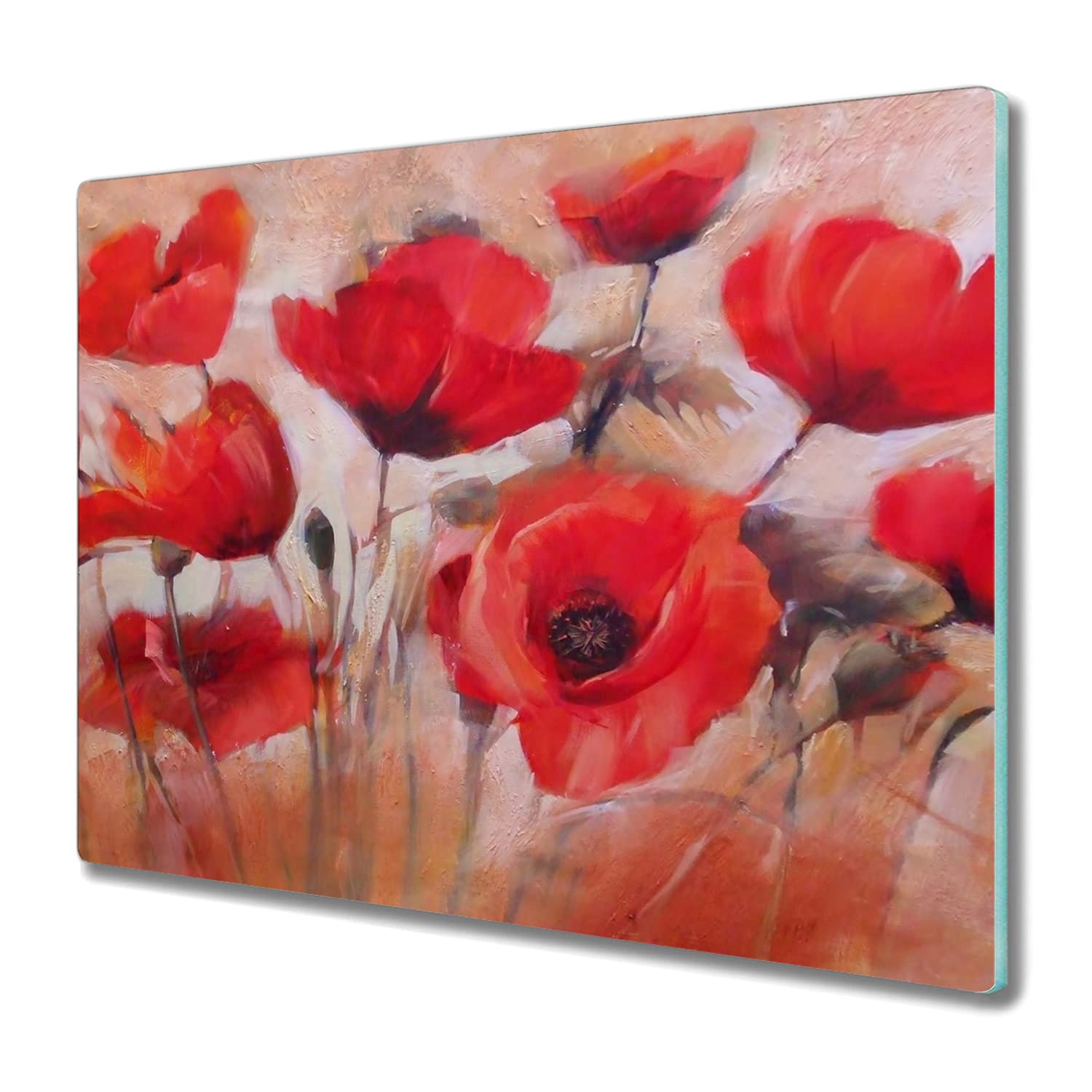 Protection plaque verre trempé 60x52 cm coquelicots peints haute finition