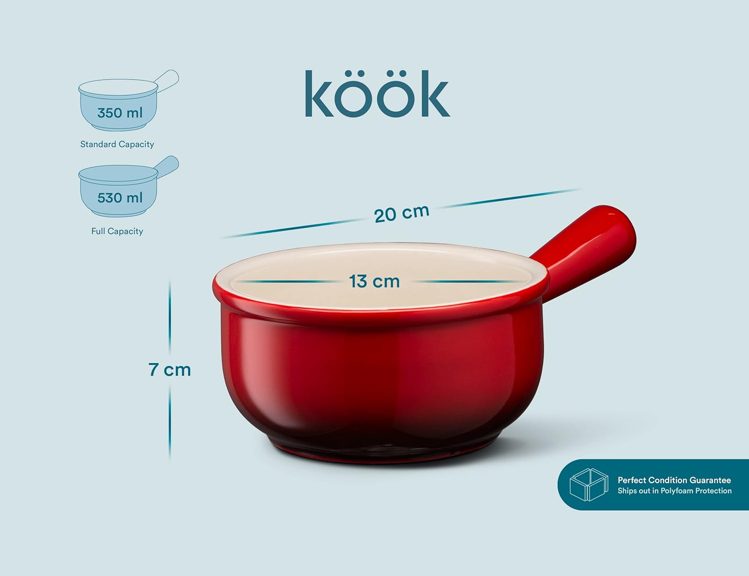  | KooK French Onion Soup Crocks, Ceramic Bowls, Broil, Oven, Microwave and Dishwasher Safe, for Cereal, Soups, Casseroles, with Handle, Stoneware, 15 oz, Set of 4, Red Ombre: Soup Bowls