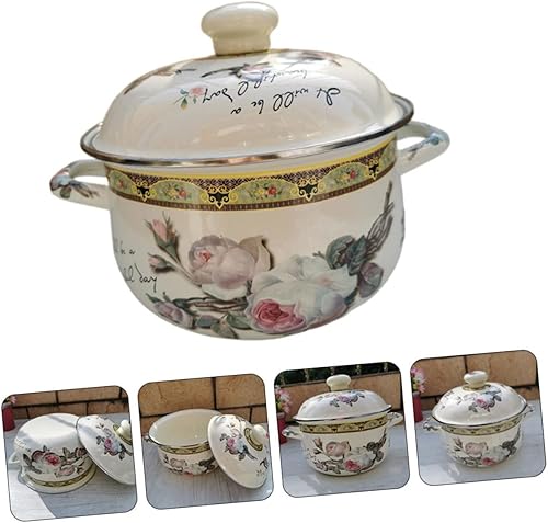 Miniatura 7 de BESTOYARD Olla de sopa esmaltada, cazuela, olla de arcilla, sartenes antiadherentes con tapa, tazón de ensalada de fondo plano, tazones de sopa con