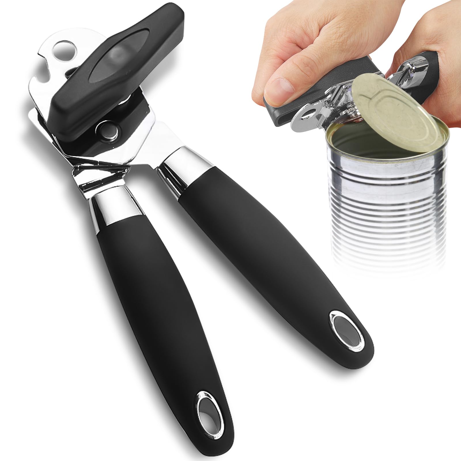 Tin Opener, Premium Stainless Steel Can Opener with Built-in Bottle Opener, Heavy-Duty, Rust-Resistant, Easy to Clean, Ergonomic Handle, Compact Design for Convenient Storage