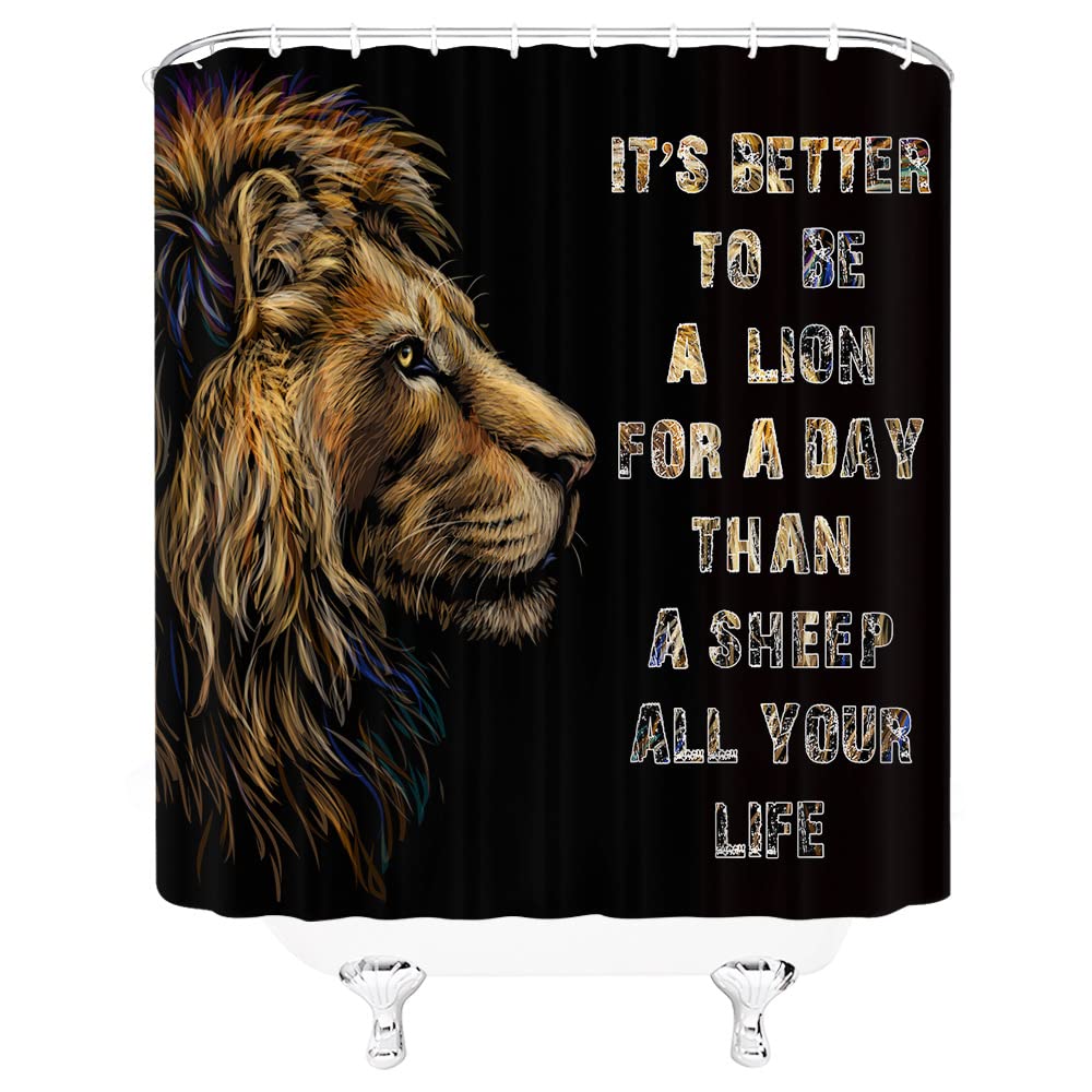 Duschvorhang Mit Löwen-Motiv & Zitaten – 183x183 Cm, Aus Polyester, Wasserdicht, Für Herren- & Jungendomäne