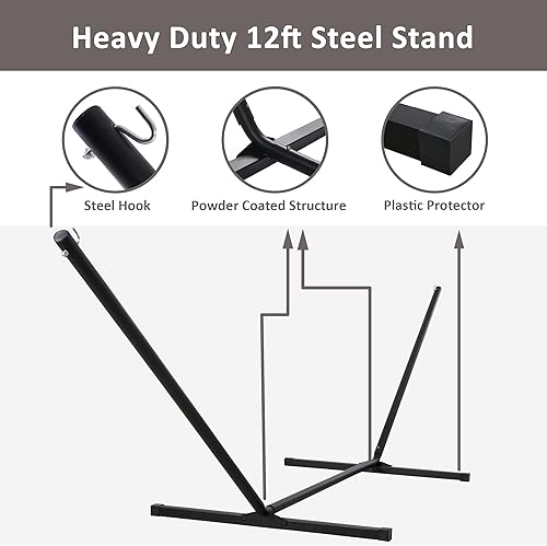 Miniatura 7 de SUNCREAT Hamacas Hamaca portátil con marco, hamaca doble para patio trasero con barra esparcidora curva, marrón