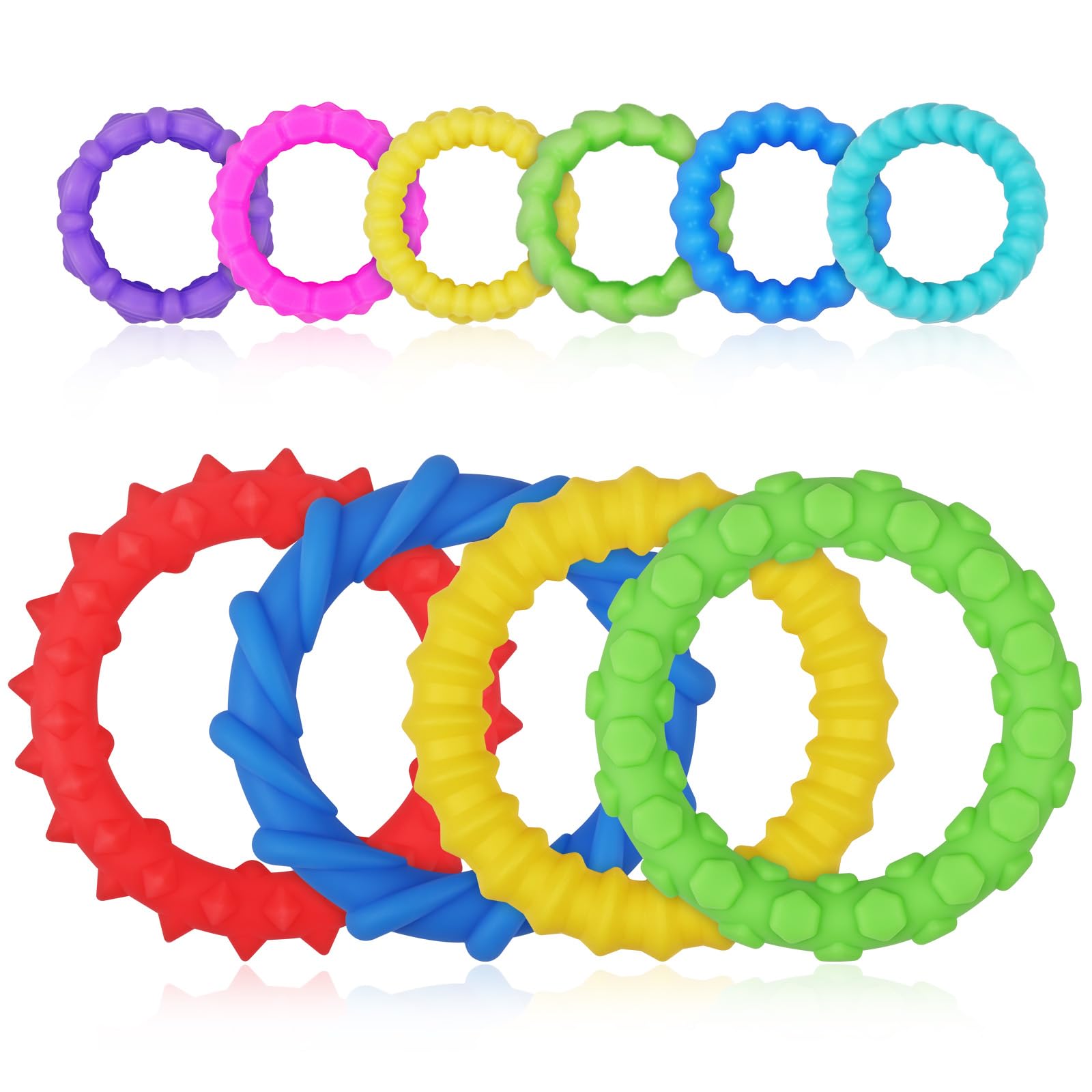 Aolso Sensory Toys for Autism,6 Pcs Fidget Rings 4 Pcs Fidget Bracelet,Textured Soft Silicone Sensory Acupressure Rings for Anxiety Relief,Fidget Toys for Anxiety ADHD
