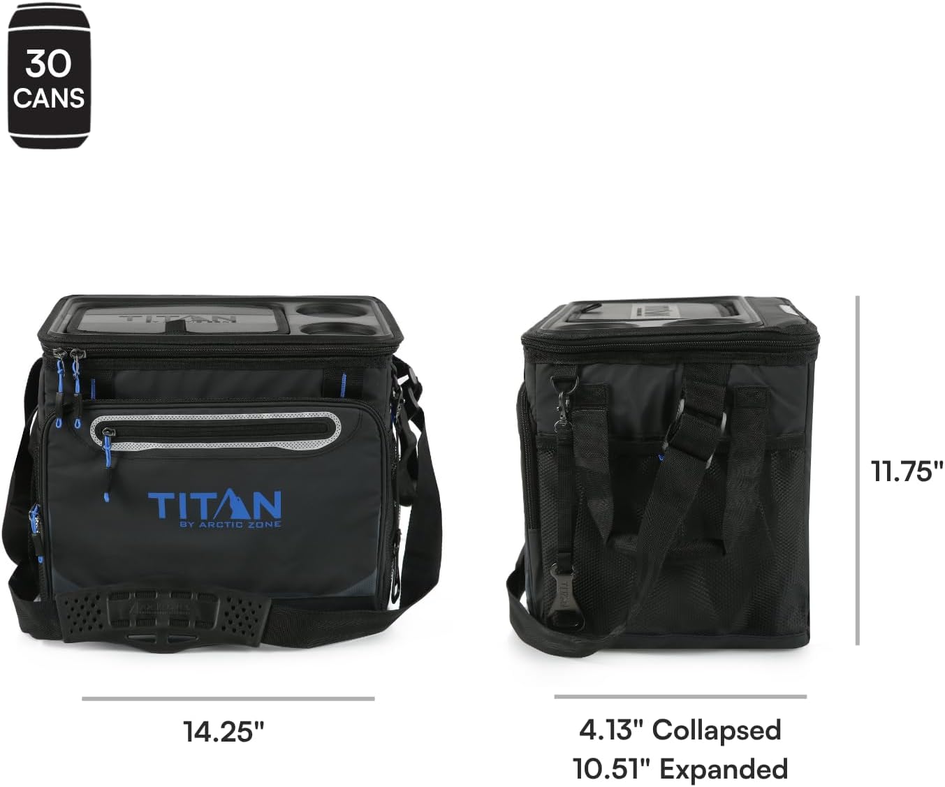Titan by Arctic Zone Collapsible Cooler with Ice Pack & Bottle Opener, Insulated Bag with Shoulder Strap & Leak Proof Lining for Beach, Travel, & Camping