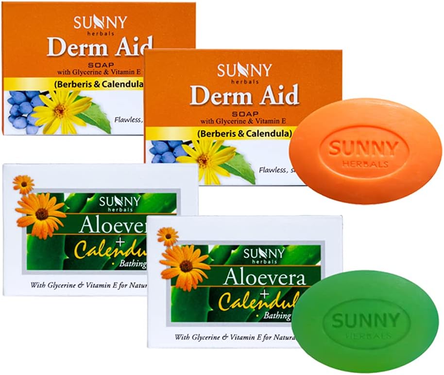 Sunny Derm Aid & Aloe Vera Calendula Bathin Bar (75gm*2 each), Rash-Free, Healthy Skin, Counter Dryness, Scarring, Sunburn, Soft, Supple Skin, Moisturizes, Lightens Blemishes