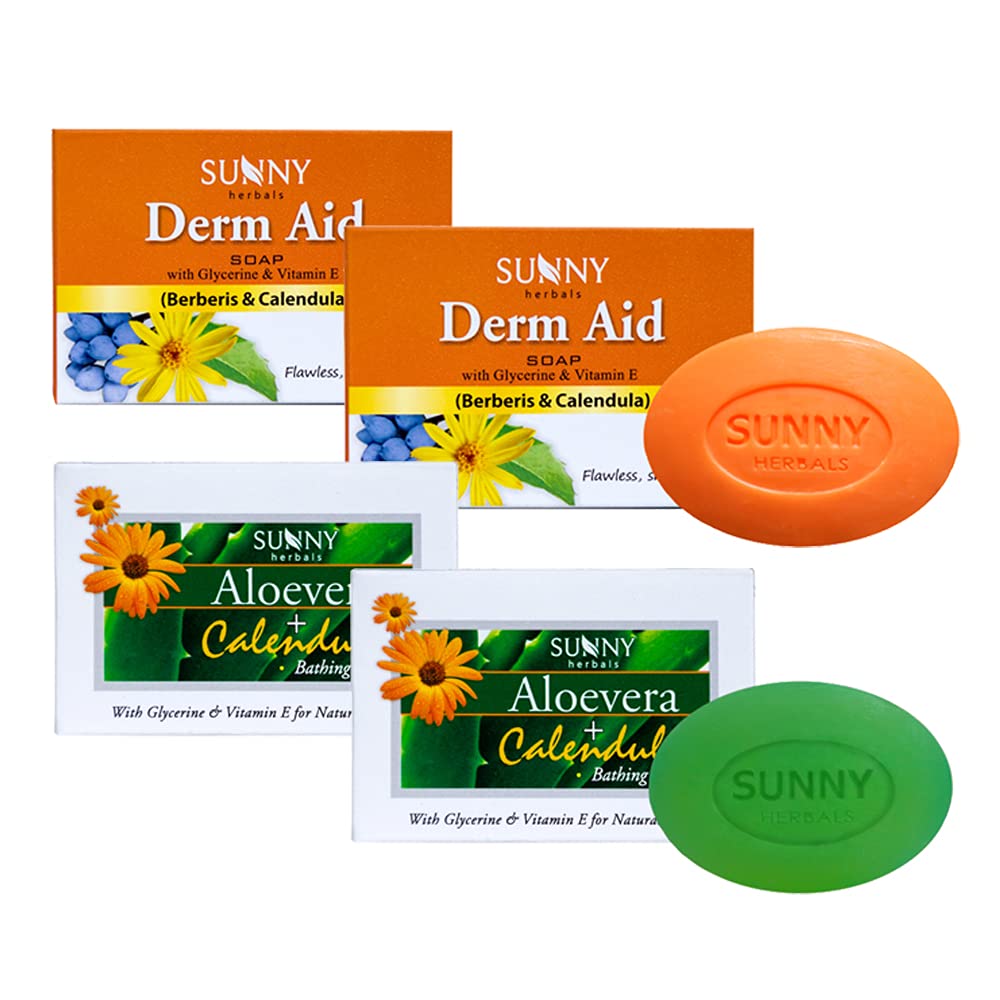 SunnyDerm Aid & Aloe Vera Calendula Bathin Bar (75gm*2 each), Rash-Free, Healthy Skin, Counter Dryness, Scarring, Sunburn, Soft, Supple Skin, Moisturizes, Lightens Blemishes