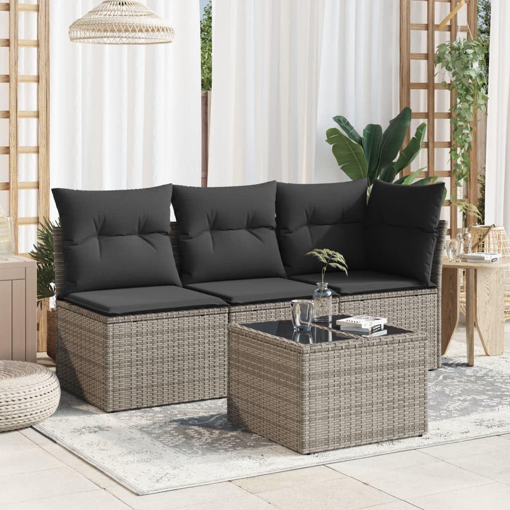 Gartentisch mit Glasplatte grau, 55x55x37 cm, Poly Rattan Tisch für Garten Terrasse Balkon, wetterfest und pflegeleicht, Stabiler Beistelltisch für Outdoor Lounge und Veranda