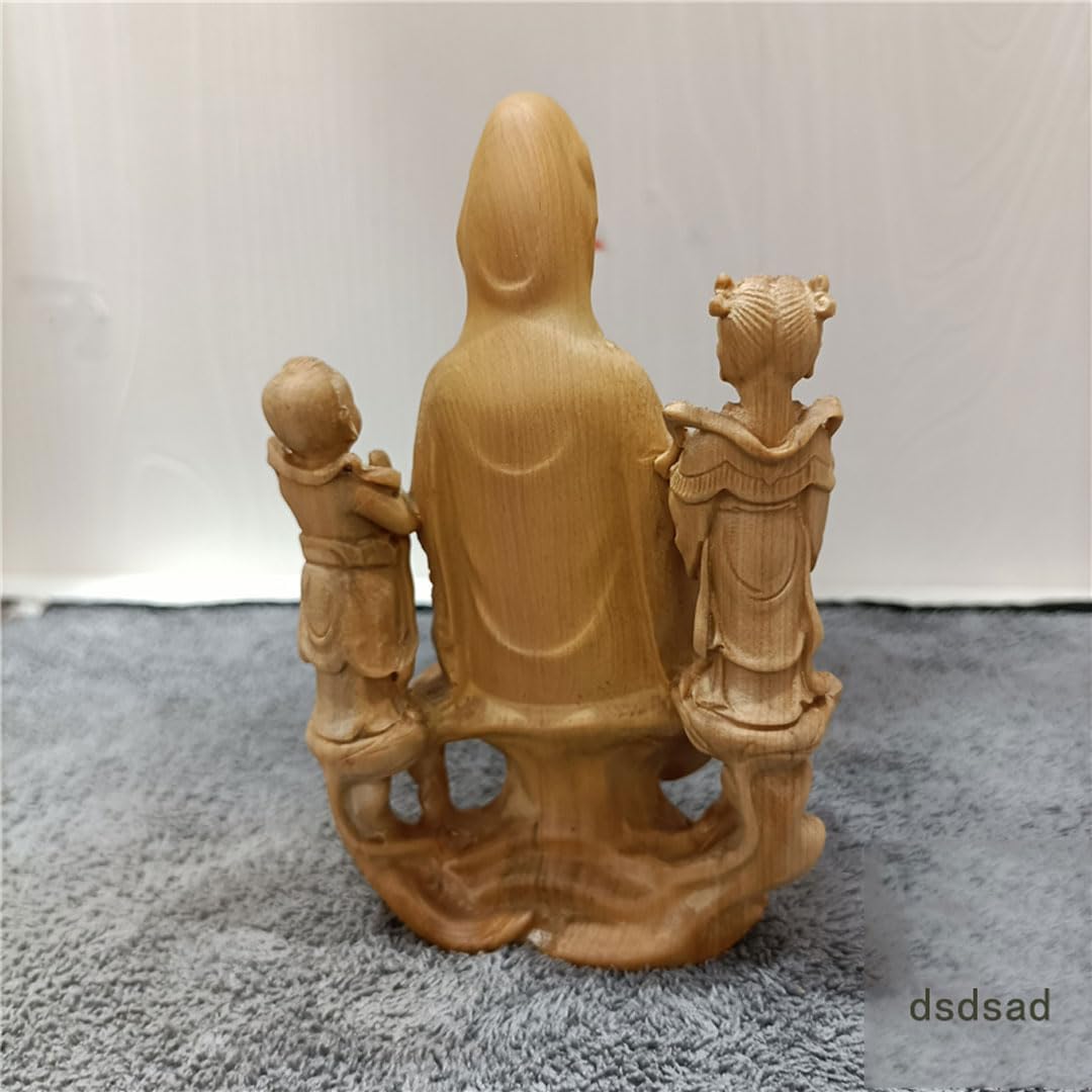 Amazon｜dsdsad 観音菩薩坐像 善財童子 高級天然ツゲ木彫り（高さ12cm