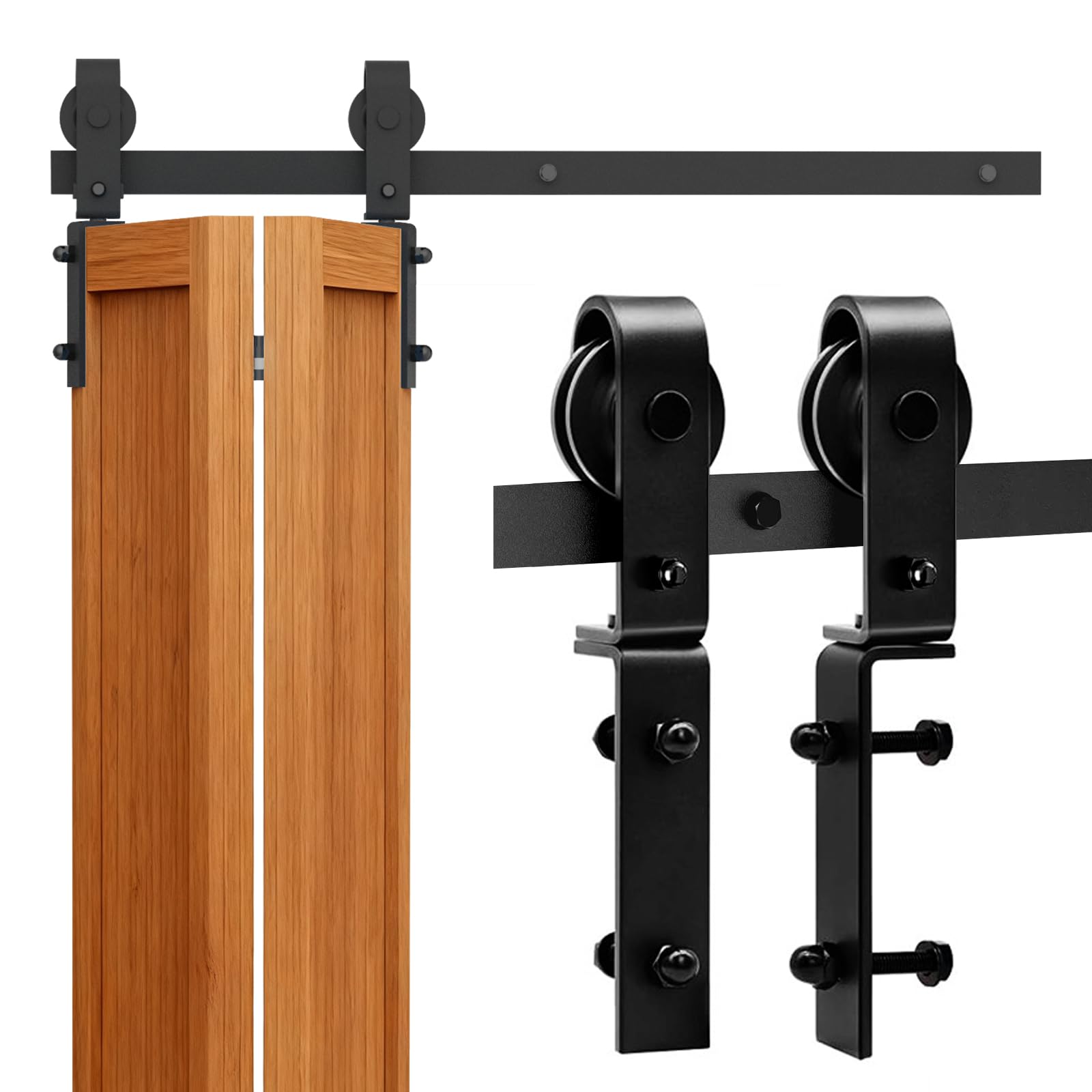 Kit complet de ferrures pour porte coulissante - 100 cm - Noir - Pour 2 portes - Peu encombrant - Rail de porte coulissante robuste
