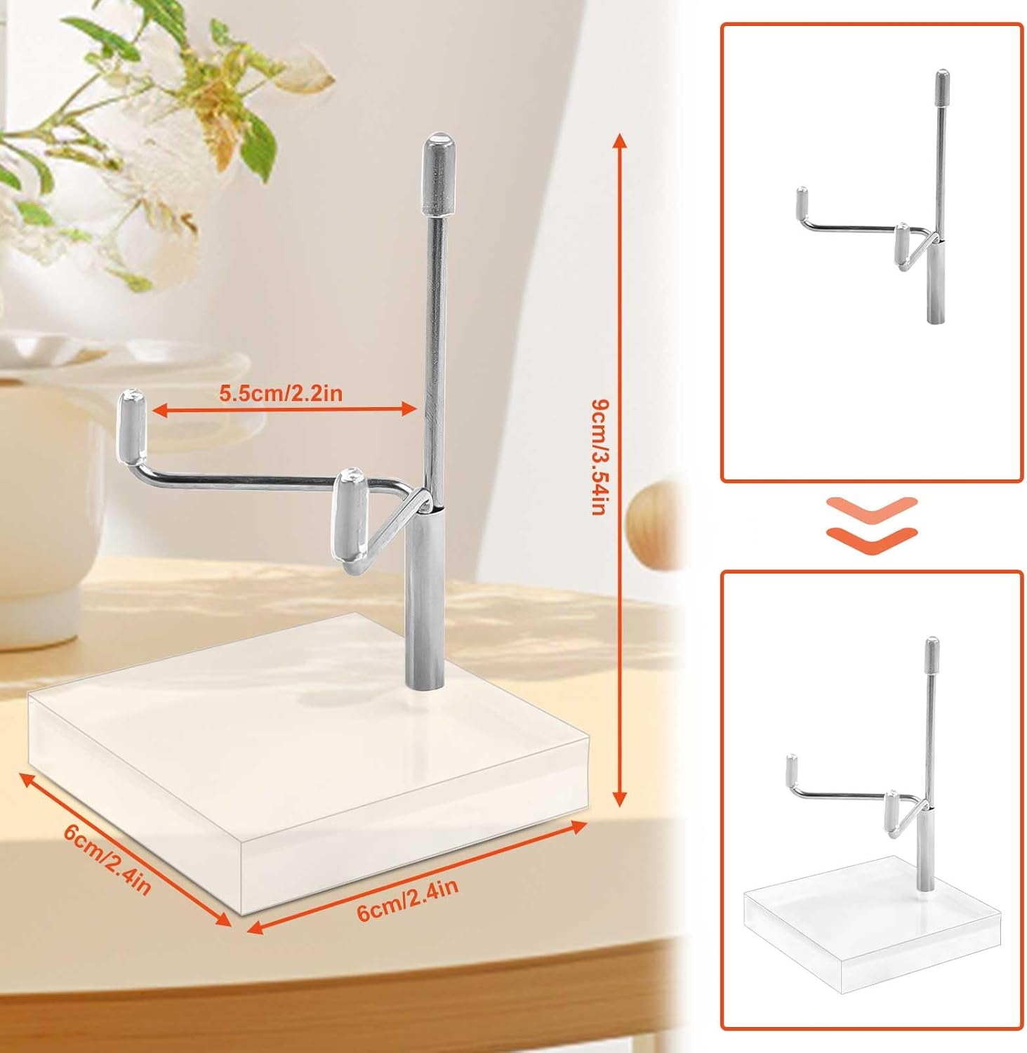 4 Pcs Adjustable Metal Arms Display Stand Easel,Plate Stands Easel Small Easel Holder with Acrylic Base,Photo Stand Case Plate Clear Base Home Décor Accents Rack for Picture Book Rock,2.4×2.4×3.5''