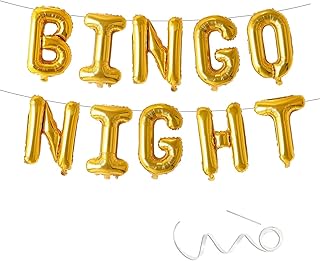 Bingo Night Balloon Banner,Game Time Cards Winning Ball Photography Background Cake Table Banner Decorations Party Supplies,16 inch,Gold