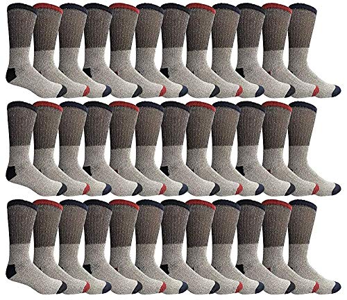 Yacht & Smith 36 Pairs Of 36 Mens & Womens Cotton Thermal Crew Socks, Cold Weather Boot Sock Shoe Size 8-12 (Assorted Women (9-11))