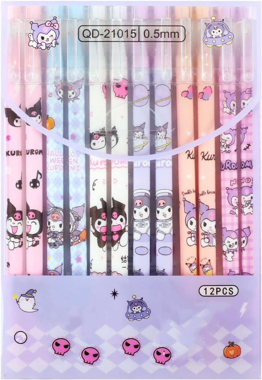 KASTWAVE Kawaii Anime Cartoon Gel Pen, Cute Kuromi Black Rabbit Black Pens, Pens Set for Girls Boys Kids Students, 12 Pcs