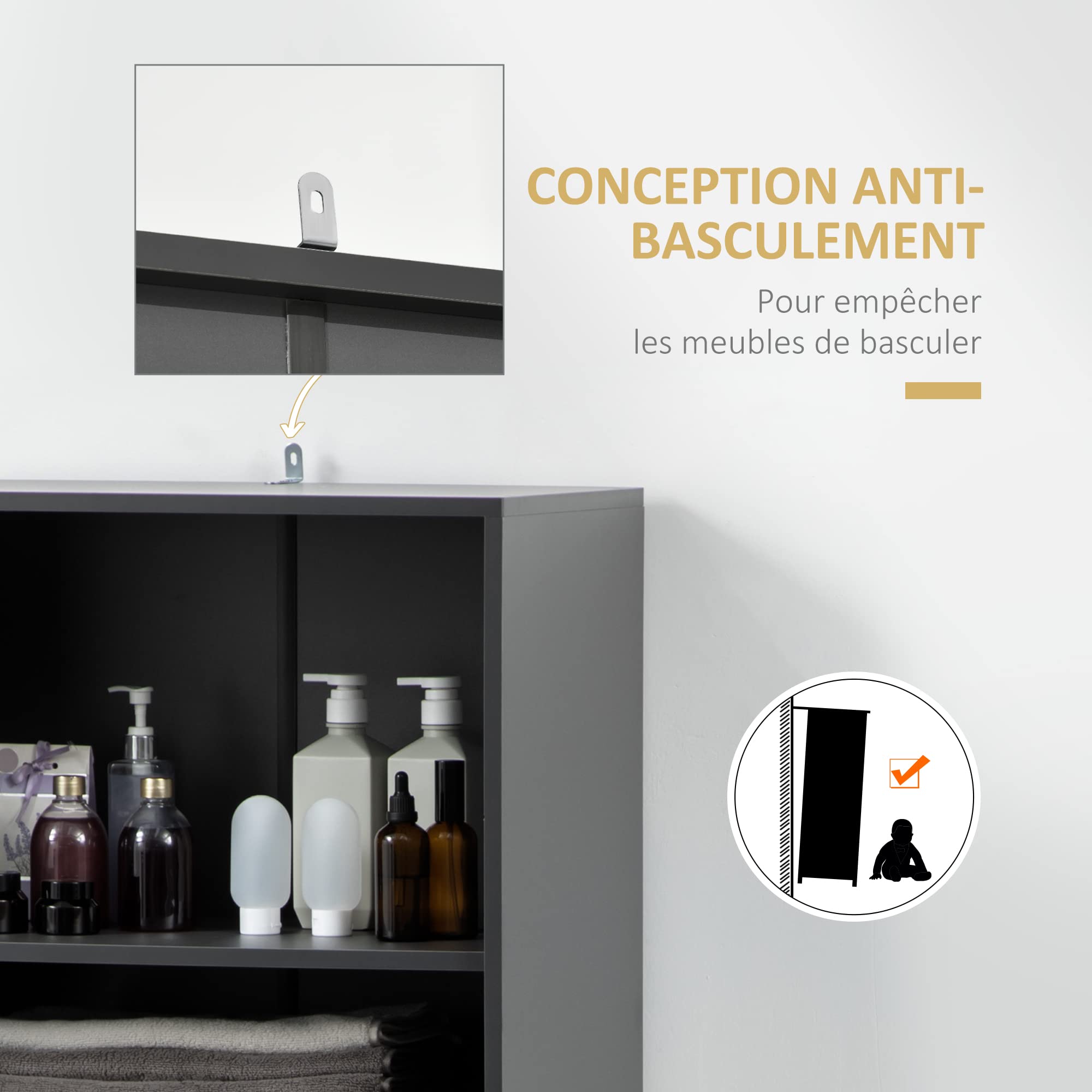 HOMCOM Buffet Cuisine Armoire Meuble de Rangement 180 cm Noir Bois Gris | pour Cuisine, Salon, Salle de Bain, Design Industriel, Piètement Métal, Meubles de Salle à Manger