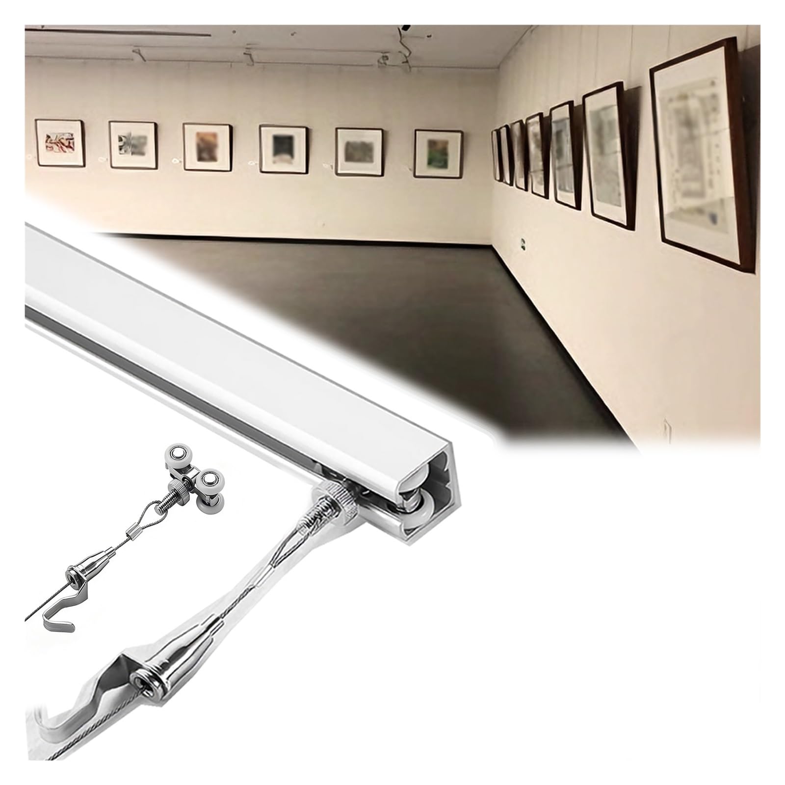 accroche tableau Système d'accrochage pour tableaux avec poulie et crochets réglables, facile à installer, support pour tableaux de qualité muséale(White 60" Rail,8.2'/2.5m Cord)