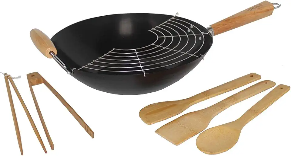 Cuisine asiatique maison 2026 : 50 indispensables wok, ramen, sushi IMUSA USA Wok Set 7 pièces Noir