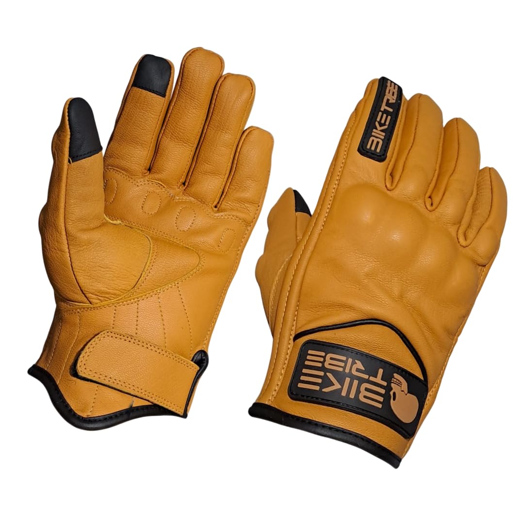Motorcycle Leather Gloves, Tan, Goatskin, Short Winter Mens Gloves, Carbon Knuckle Protection, Biker's Gear, Boy's Gift