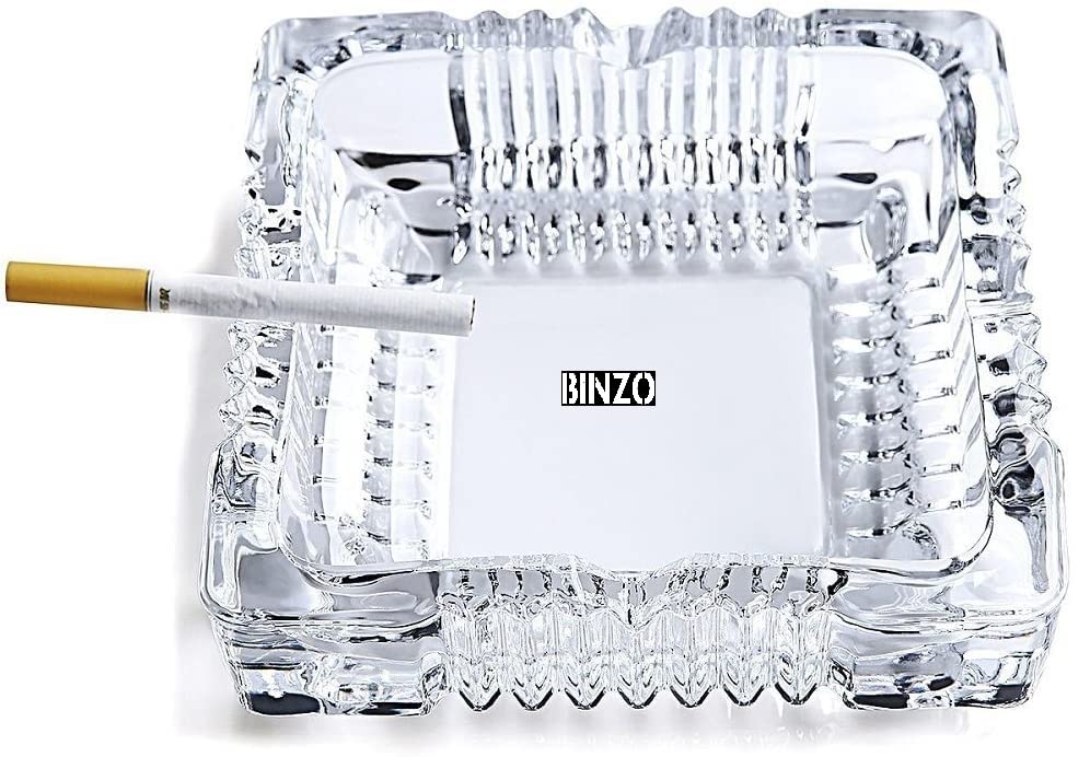 BINZO Crystal Glass Ash Tray, Tabletop Square Tray For Cigarettes, Ash Collectible For Car, Home, Office, Pack of 6-image-29