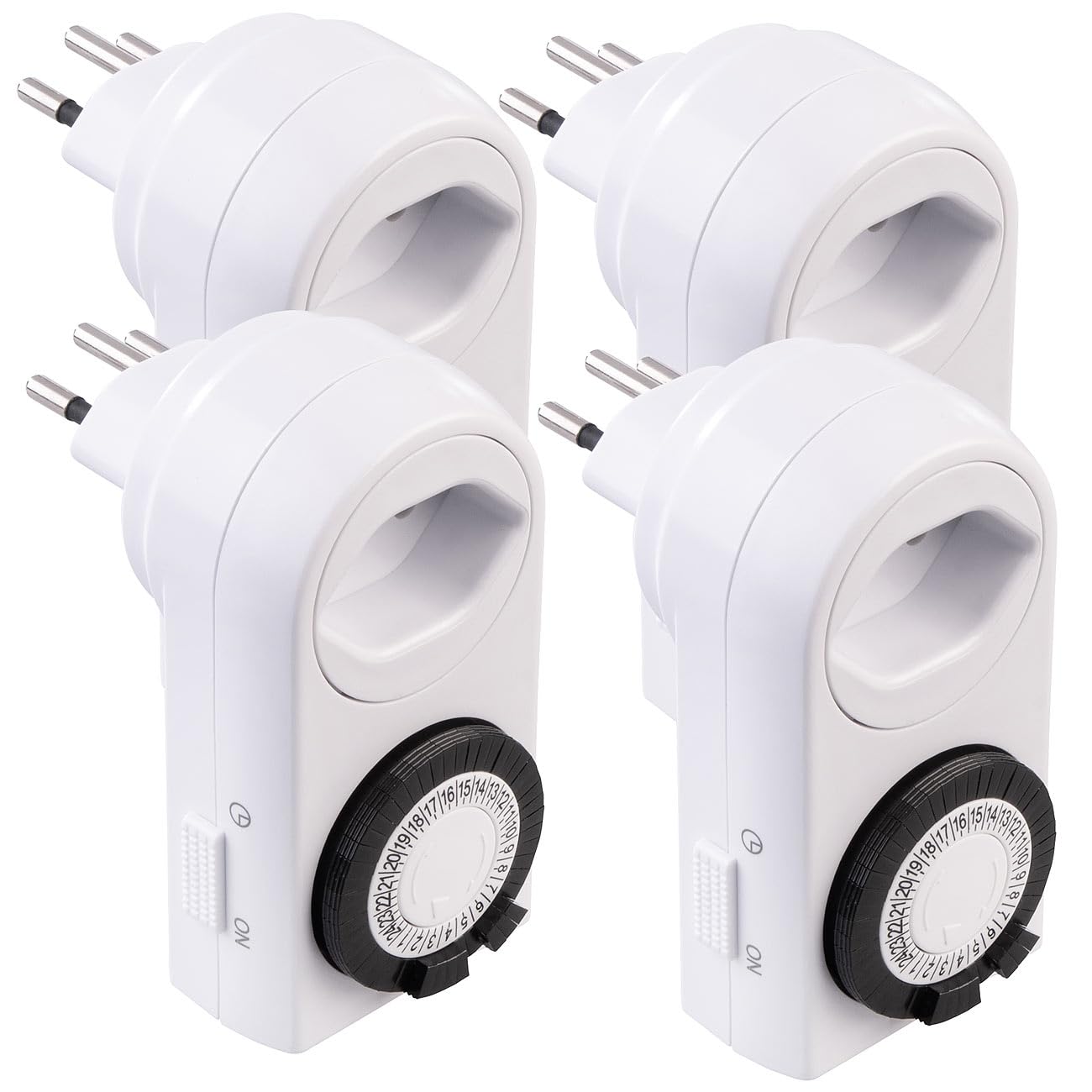 revolt Timer 230V: 4er-Set mechanische 24-Std.-Timer für Steckdose Typ J, bis 2.300 Watt (einfacher Zeitschalt-Stecker, Zeitschaltuhr)