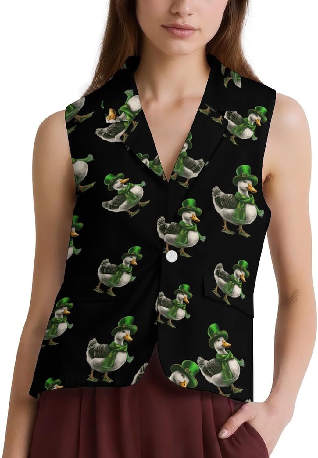 Mardi and Gras Masks Pattern Women's Summer Suit Vest Casual Sleeveless Button Down Tops