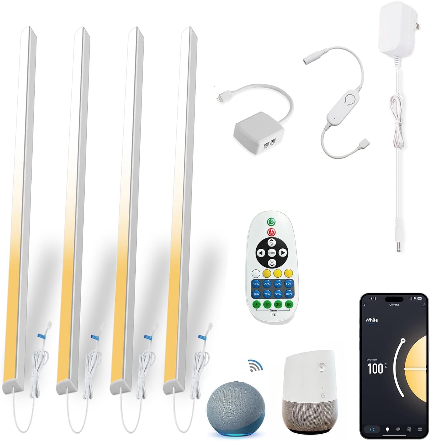 Cefrank Illuminazione Sottopensile Smart LED, 4 Barre da 30 cm a V, Luce Dimmerabile 2700K-6000K, 3W per Barra, Controllo App, Compatibile con Alexa e Google Assistant