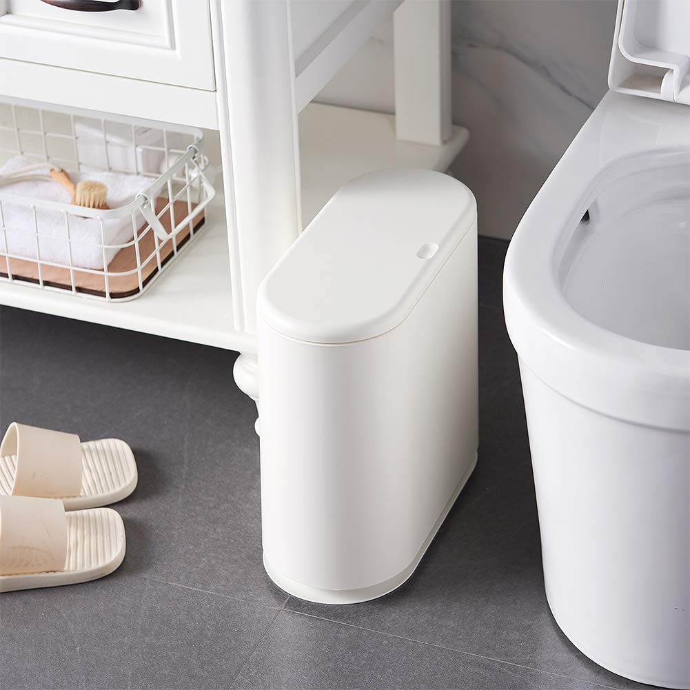 Poubelle ovale en plastique avec couvercle pour salle de bain, cuisine, chambre à coucher, bureau, 10litres (blanc)