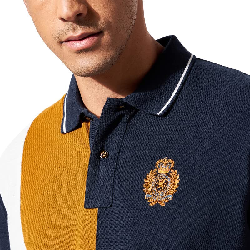 Image of FAHRENHEIT Men's Regular Poly Cotton Vertical Stripes Colourblock Pique Polo T-Shirt