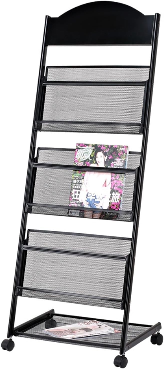 CGCSYZ Magazine Racks, Floor Standing Magazine Racks On Wheels, Brochure Display Racks for Exhibitions, Offices, Reception Rooms Brochure Display Stand for Exhibitions (Black)