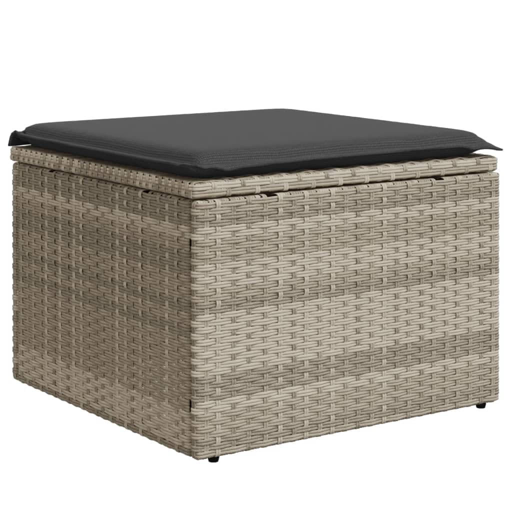 vidaXL Taburete de Jardín con Cojín, Reposapiés con Funda Extraíble, Asiento de Exterior, Taburete para Patio Terraza, Ratán Sintético Gris Claro