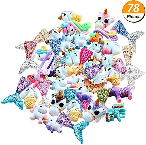 PartyYeah 78-Pack Unicorn Mermaid Tail Slime Charms, Resin Flatback of Mixed Slime Beads for Ornament Scrapbook DIY Crafts