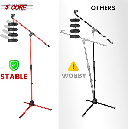 Miniatura 6 de 5 Core Soporte de Micrófono de Trípode de Piso 4 Piezas Altura Ajustable 18-72" Brazo Articulado Resistente Soportes de Micrófono Pedestal Para