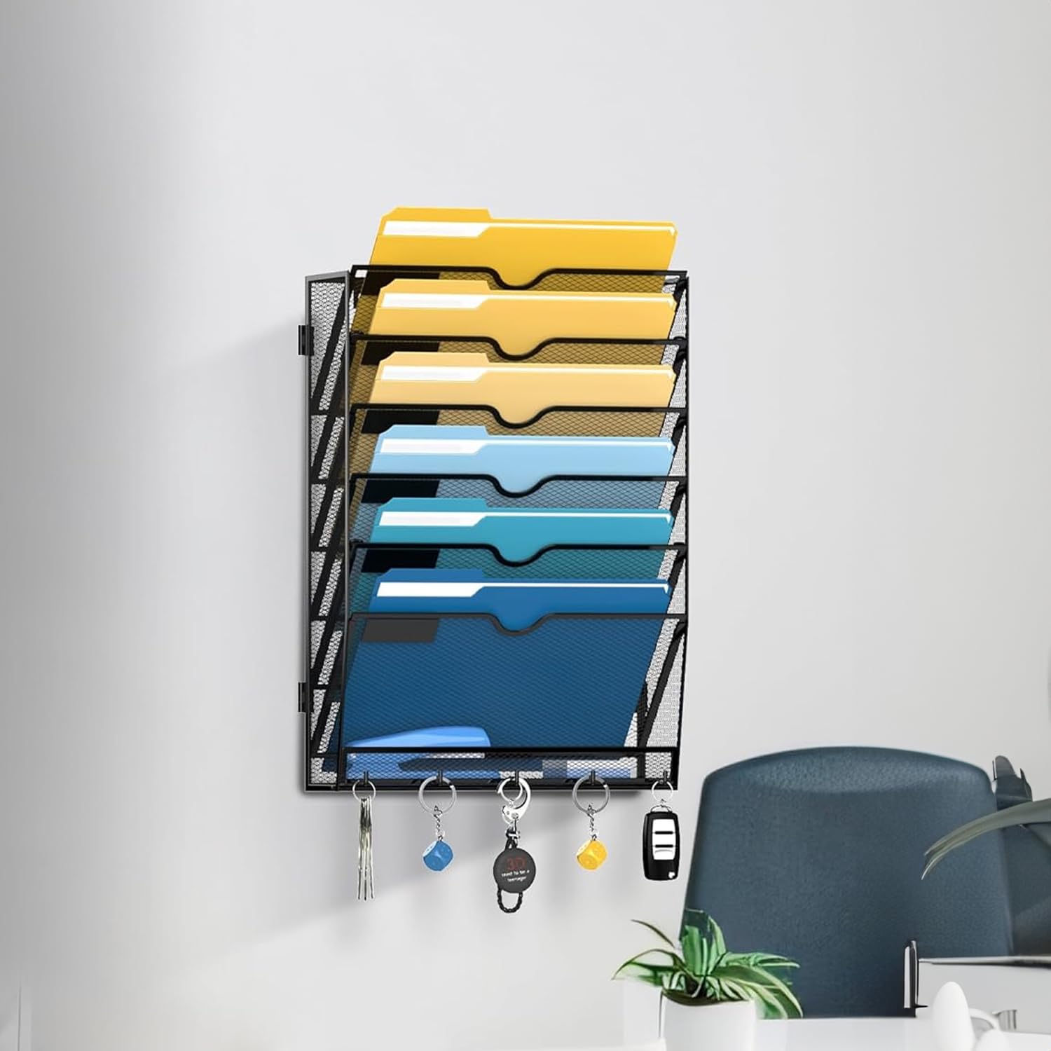 7-stöckiger Wand Zeitungshalter, Wandorganizer Büro, Metall Prospekthalter, Montage erforderlich, A4 Dokumentenablage Mit Haken, Schwarz