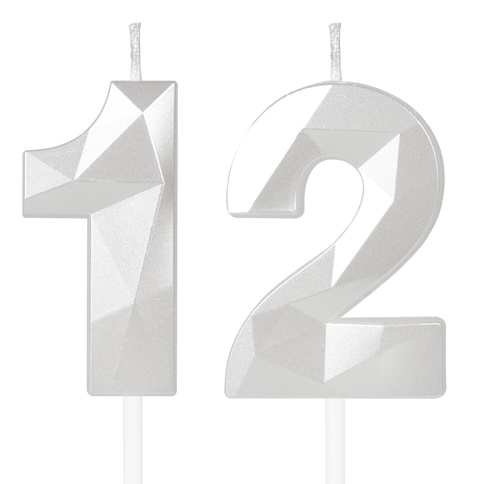 Number 12 Candles,12th Birthday Candles,White Happy Birthday Candle for Cake,3D Design Cake Topper Decorations for Girl Women Pet Birthday Party