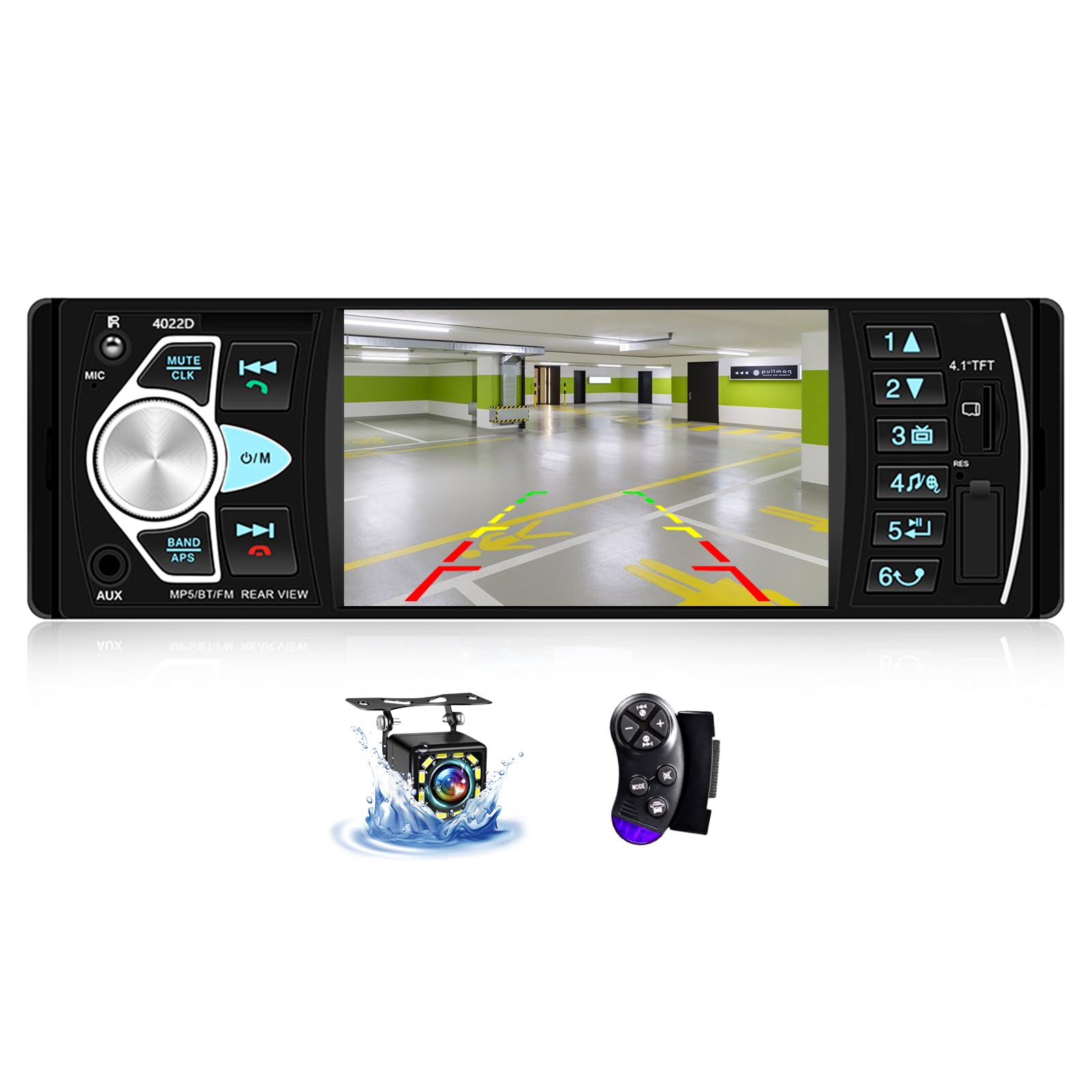 Multimedia Car Stereo Single Din Car Radio 4.1 Inch Digital Screen Bluetooth Audio and Hands Free Calling FM Radio Receiver MP5 Player Support AUX TF USB Steering Wheel Control 12 Led Rear View Camera