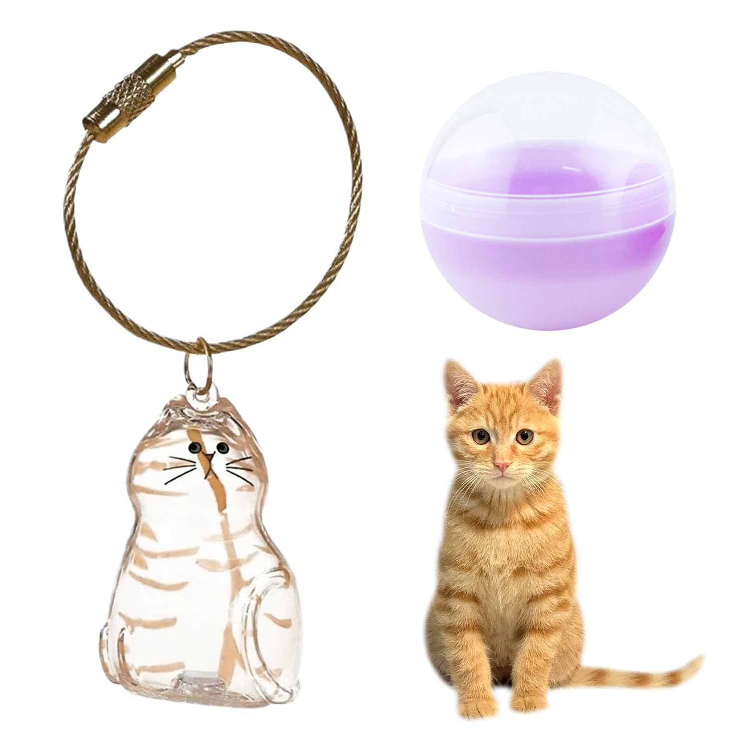 Magicaldiy Cat Shaped Pet Hair Storage Bottle, Cat Hair Memorial Bottle, Cat Capsules Gachapon Ball, Cute Cat Keychains, Cat Bag Charms for Handbags Backpacks Purse (Orange Cat)