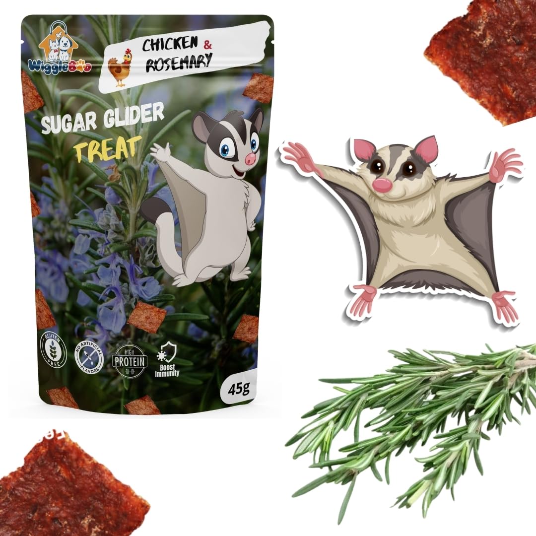 WiggleBoo Chicken & Rose Mary SugarGlider Treat | Protein Rich | Fiber Rich | Crunchy Healthy Snacks | 100% Natural | 45g