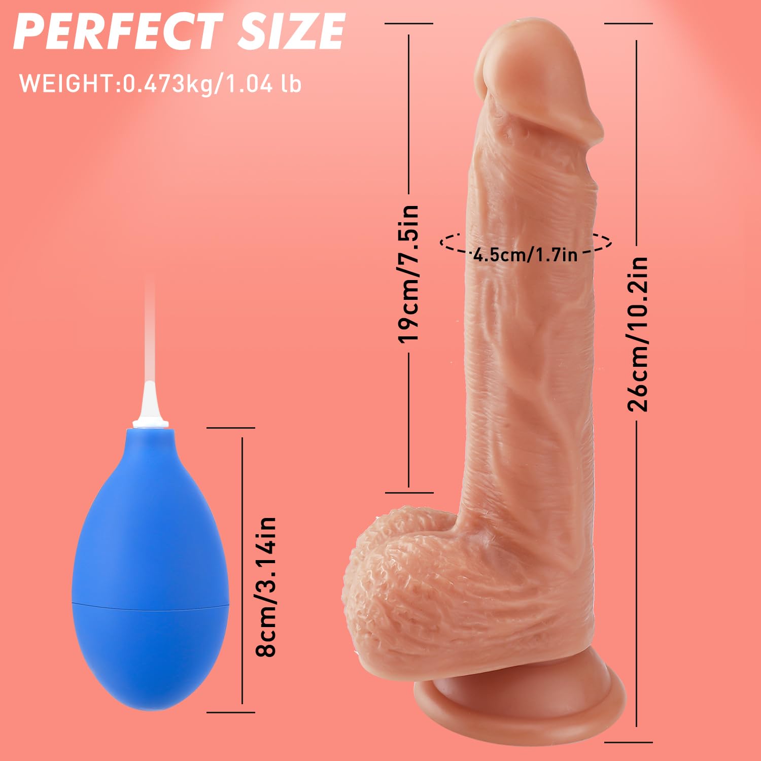 Consolador Hombre Realista Para las Mujeress, Squirting Agua Simulación de Eyaculación con Spray Pene Real Suave para Pene con Ventosa, 26 cm