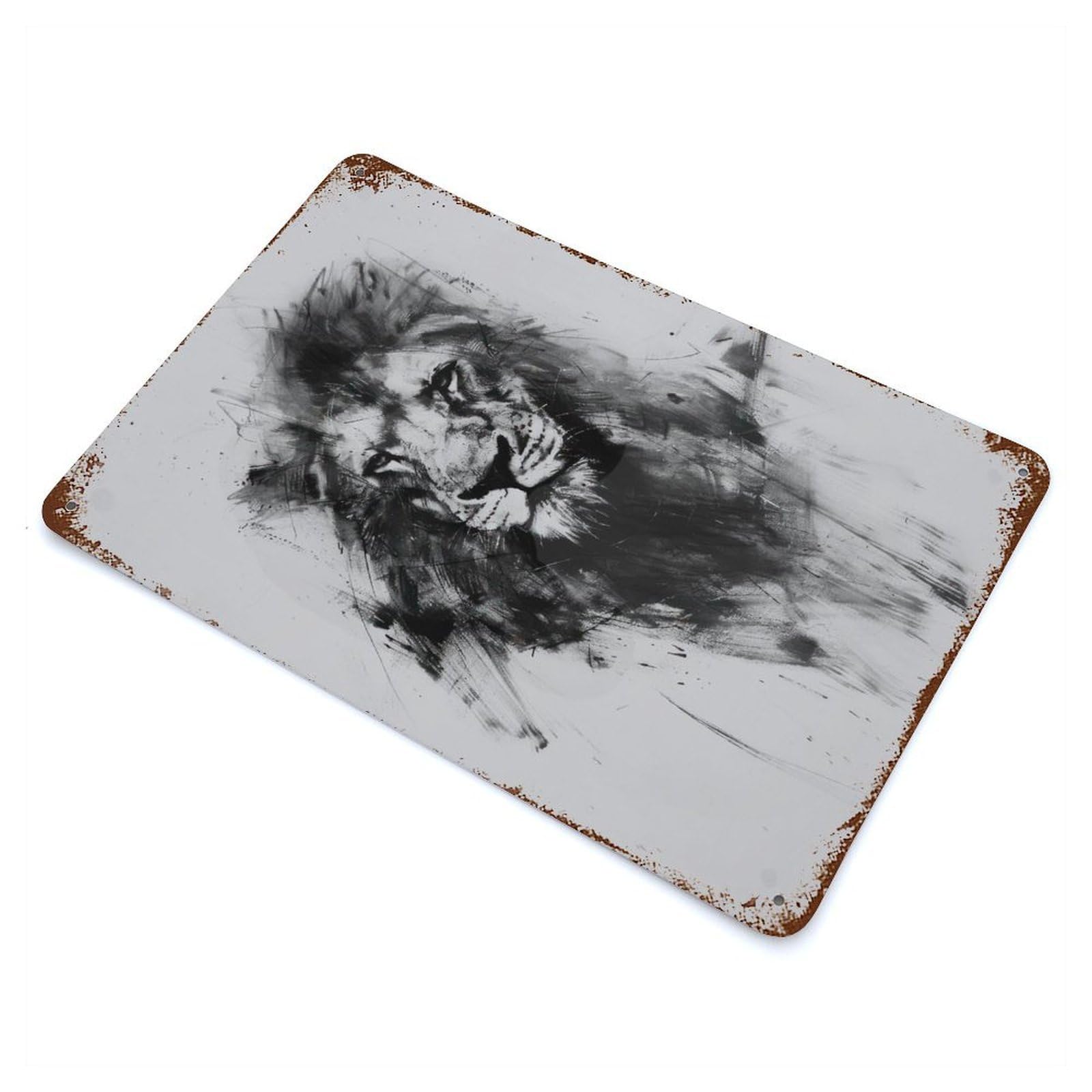 Lion in Charcoal Art Aged Metal Wall Plaque 11.8"x7.9", Decorative Metal Wall Art for Garage, Pub Or Kitchen