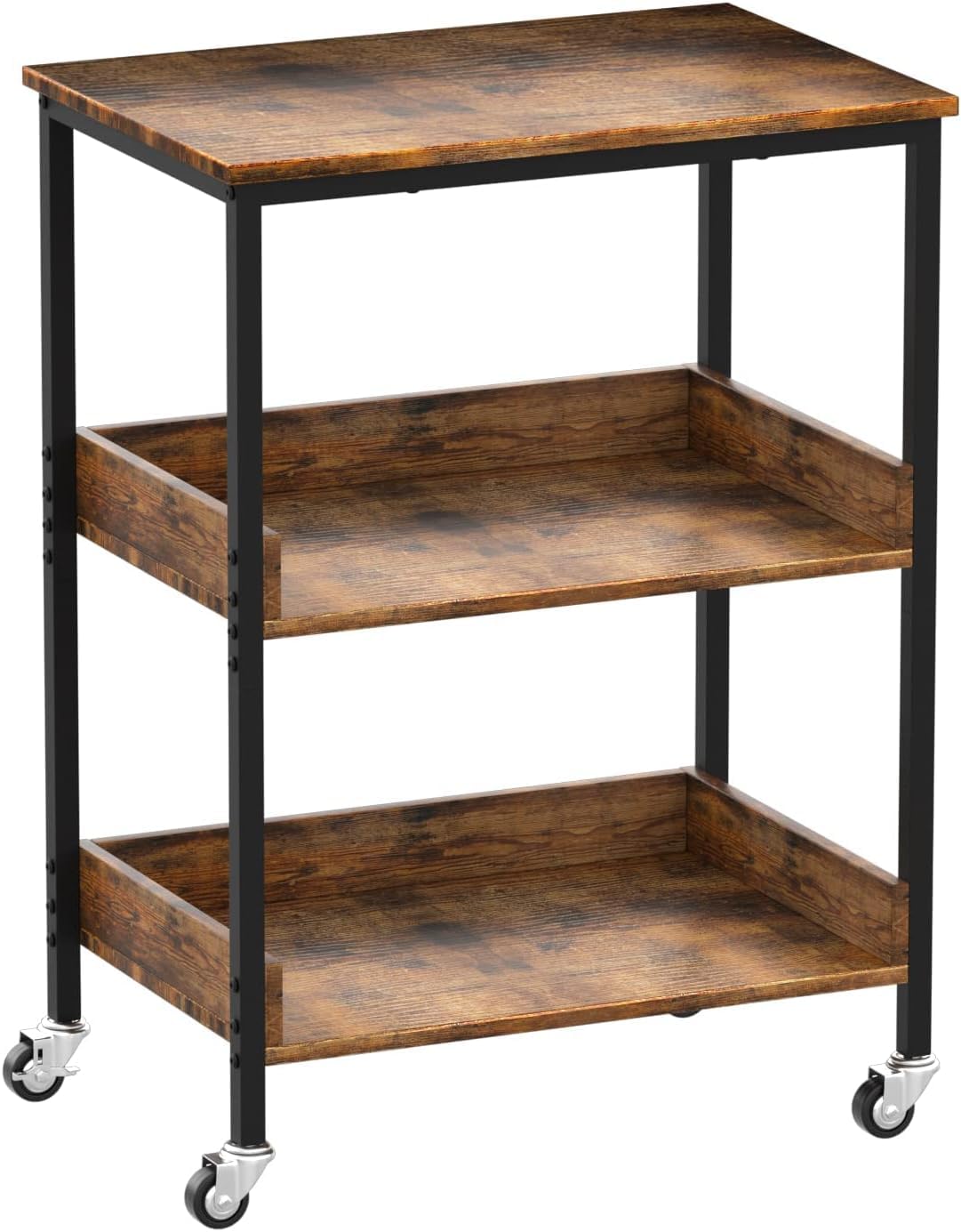End Table, 3 Tier Night Stand, Nightstand, 3 Tier Roller Kitchen Utility cart, Rustic Brown