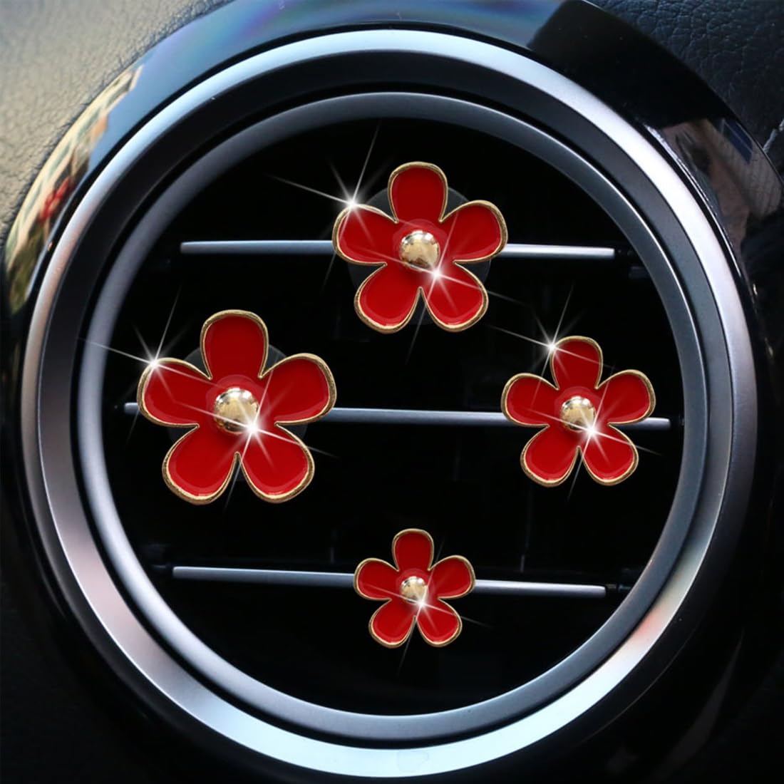 Clip per Bocchette d'Aria Margherita 4 Pezzi, Clip Profumatore Auto Decorazione Donne (rosso)