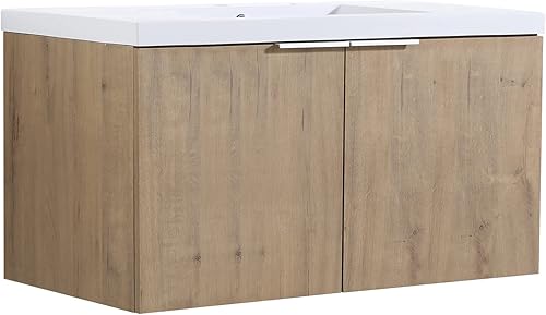 Miniatura 6 de Pvillez Juego de tocador de baño de 36 pulgadas con lavabo, juego de armario de baño montado en la pared con lavabo de gel blanco y puerta de