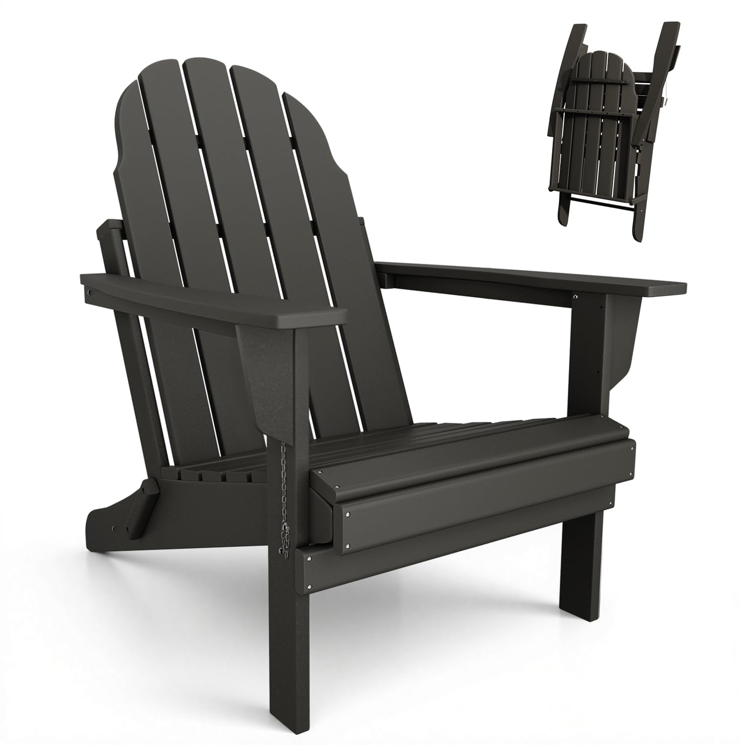 Mdeam Folding Adirondack Chair, Weather Resistant HDPE Garden Chair, Black