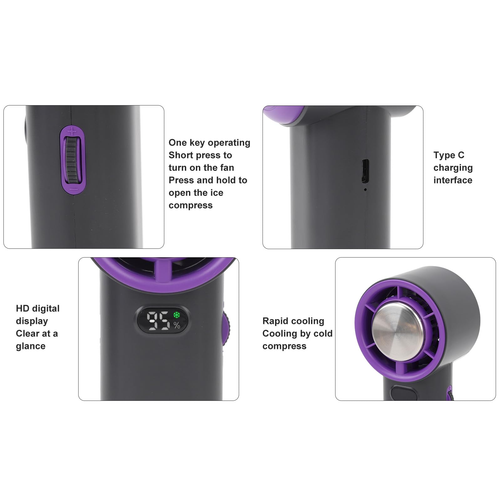 Mumusuki Ventilador Portátil de Mano, 3600 MAh con Batería USB Recargable Pantalla Digital Ventilador de Escritorio Personal Ventilador de Refrigeración para Oficina Regalo de Viaje Al
