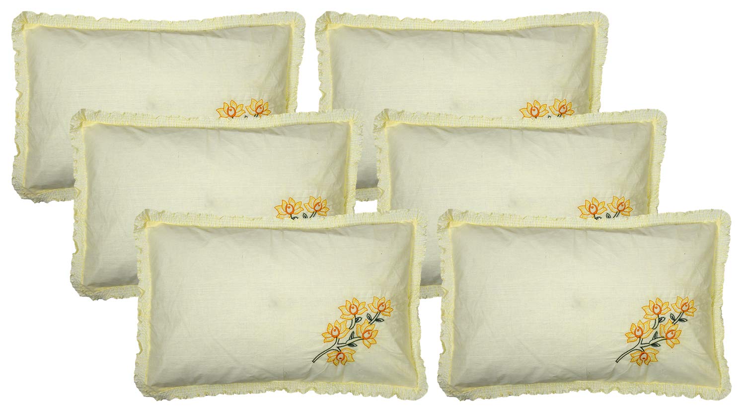 Kuber Industries Embroidery Design 6 Piece Cotton Pillow Cover Set -17"X27" (Cream) Luxury Pillow Covers - CTKTC040279