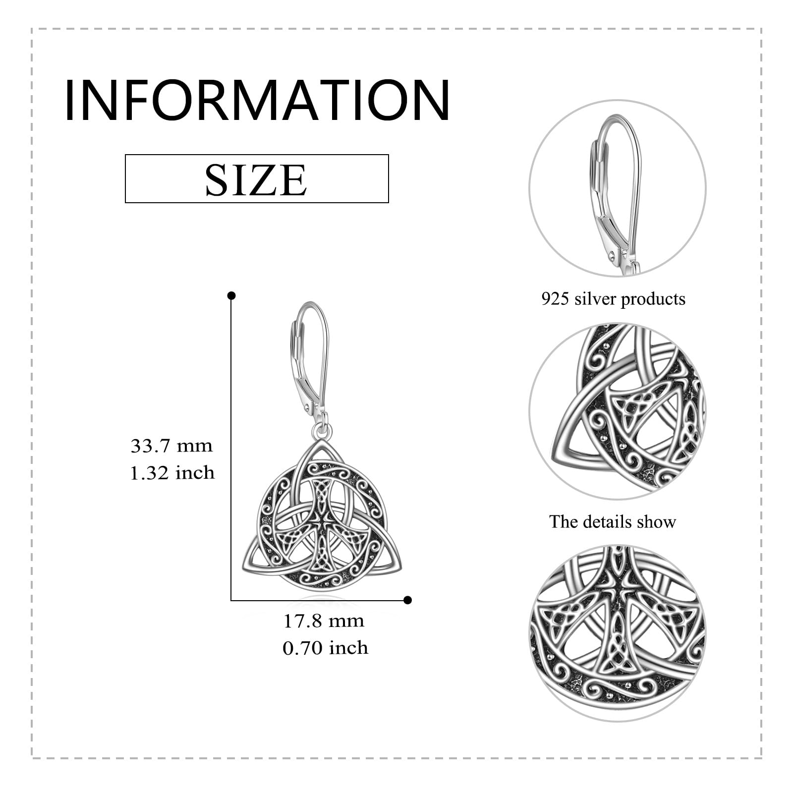 Peace Zeichen Ohrringe Sterling Silber Keltische Trinity Knoten Dangle Drop Dangly Leverback Ohrringe Irish Viking Schmuck Geschenke für Frauen Männer