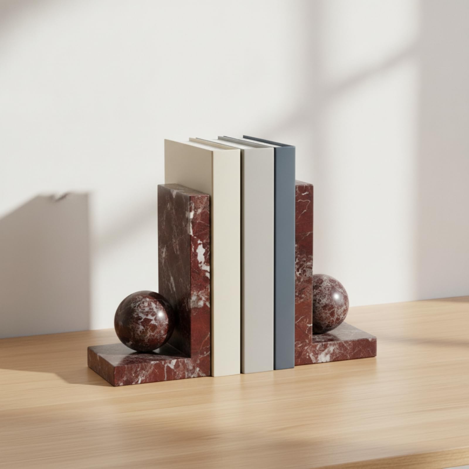 Fermalibri in Marmo Staffe Libri Rettangolari con Palla Ornamentale Struttura Stabile Aspetto Contemporaneo Adatti a Soggiorno Postazione Lavoro Libreria Vetrinetta 90x90x150mm