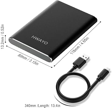 HWAYO 120GB Portable External Hard Drive, USB3.1 Gen 1 Type C Ultra Slim 2.5'' HDD Storage Compatible for PC, Desktop, Laptop, Mac, Xbox One (Black)