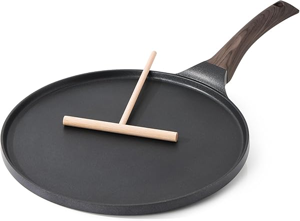 SENSARTE Schwarze Crepe Pfanne 26cm Antihaftpfanne Omlettpfanne Pfannkuchen Flache Pfanne mit Schweizer Antihaftversiegelung, Bakelitegriff, Induktions Kompatibel