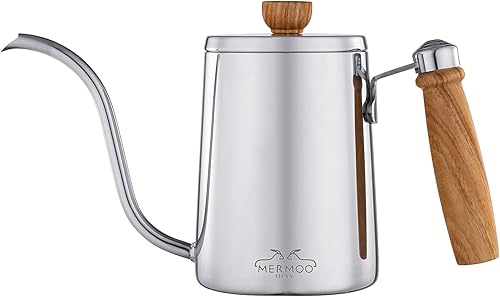 MERMOO YILAN Hervidor de café para verter sobre cafetera, 20.3 fl oz, tetera de cuello de cisne, hervidor de acero inoxidable con mango